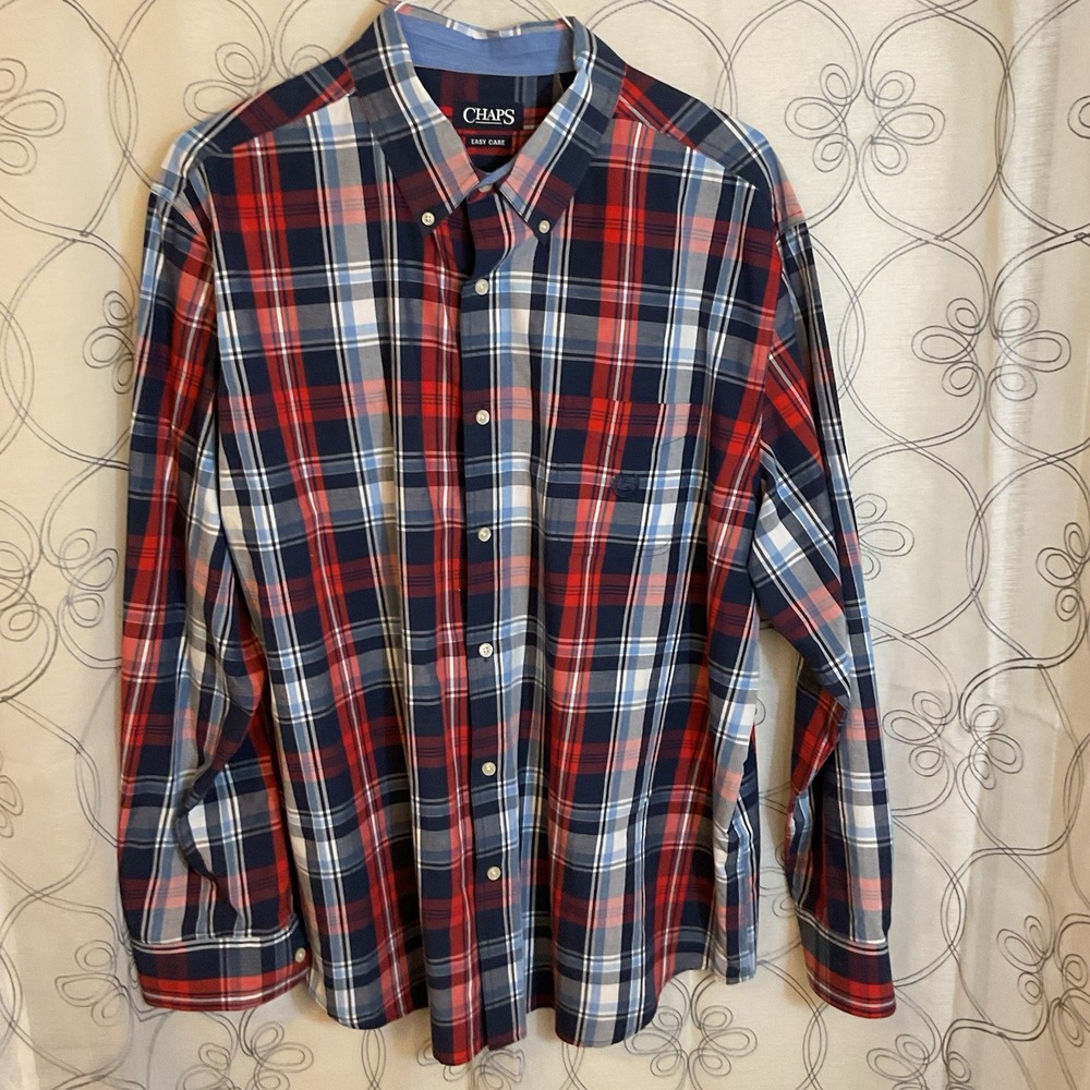 Men's Chaps Red/White/Blue Plaid‎ Long Sleeve Button Up Size XXL